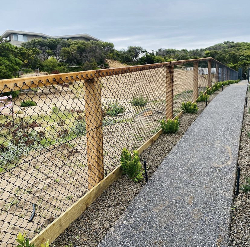 Black Chainmesh on Cypress Posts and Top Rail with Treated Pine Plinth